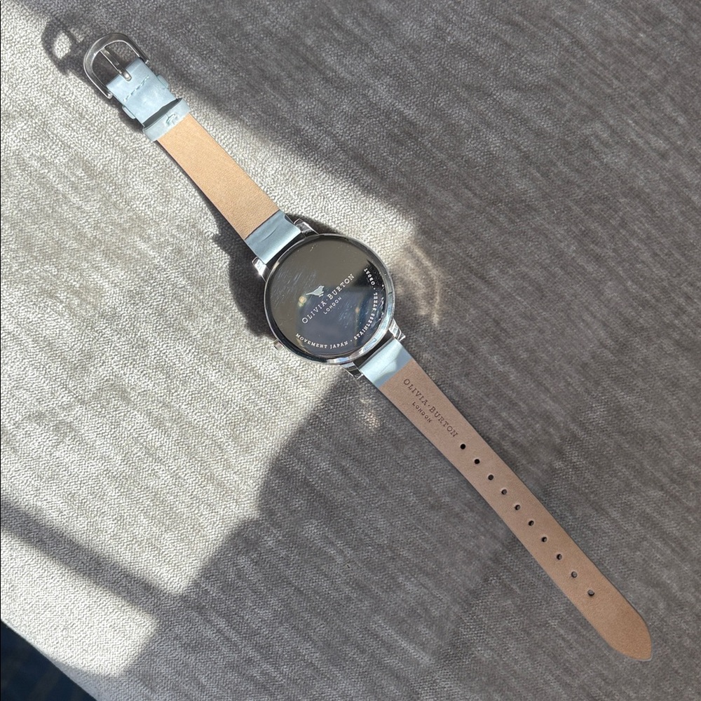Olivia Burton Floral Watch - Silver/Light Blue Leather Strap - Picture 9 of 11